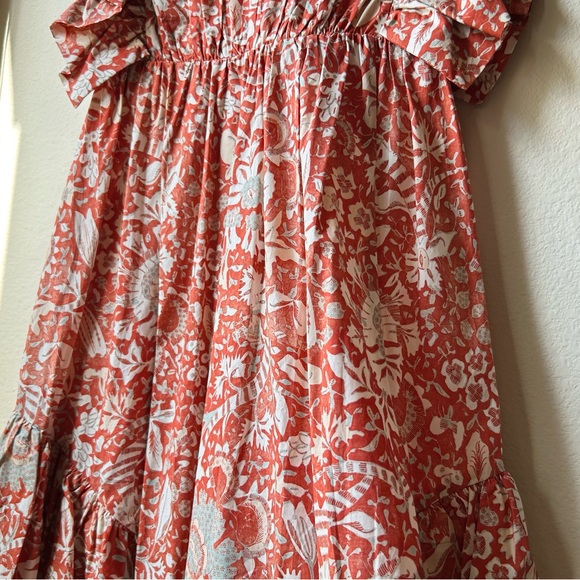 ULLA JOHNSON Delila Midi Ruffle Floral Dress Orange Blossom Sz 4 - Picture 7 of 15